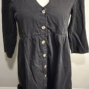 ASOS Grey Denim Skater‎ Dress UK10  US6 3/4 Sleeve V-Neck Button Down Cotton